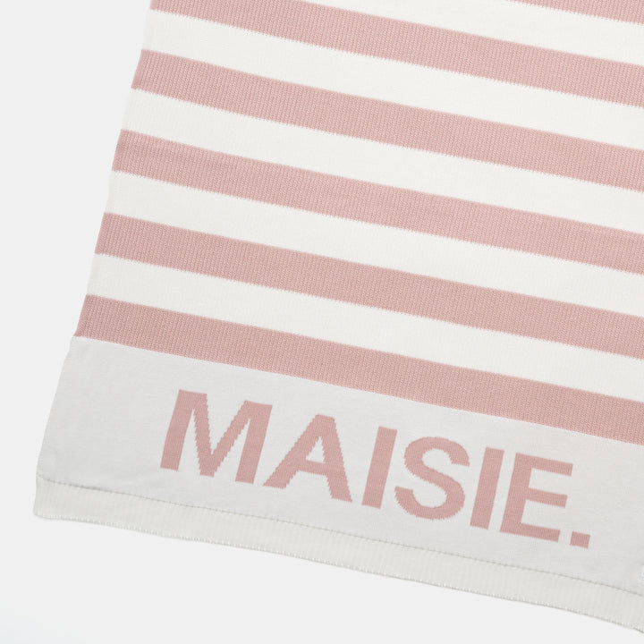 Hamptons Stripe Name Blanket in Ballet Pink - personalised and made to order by Namely Co, view 3
