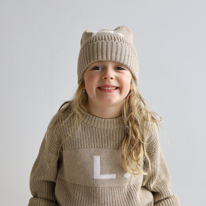 
                  
                    Load image into Gallery viewer, Chunky Knit Letter Beanie - Light Camel
                  
                