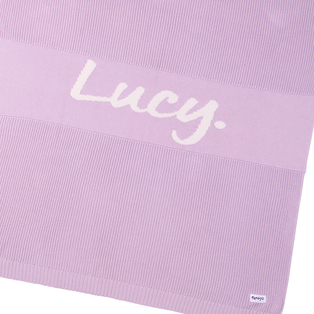 Chunky Knit Name Blanket in Lilac - personalised and made to order by Namely Co, view 4