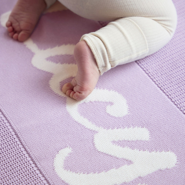 Chunky Knit Name Blanket in Lilac - personalised and made to order by Namely Co, view 2