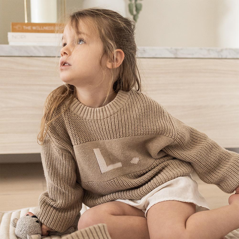 Letter Jumper in Light Camel - personalised and made to order by Namely Co