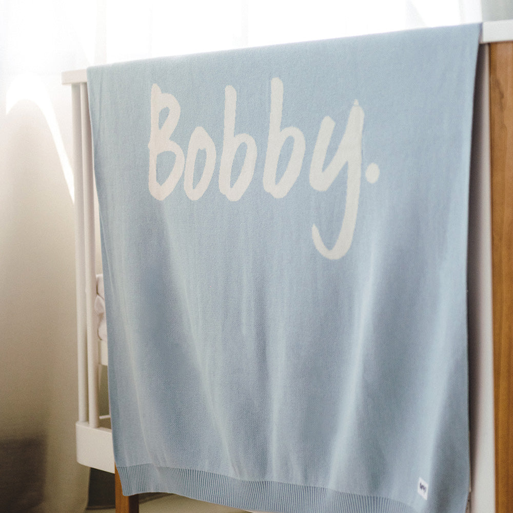 Classic Name Blanket in Kentucky Blue - personalised and made to order by Namely Co, view 2