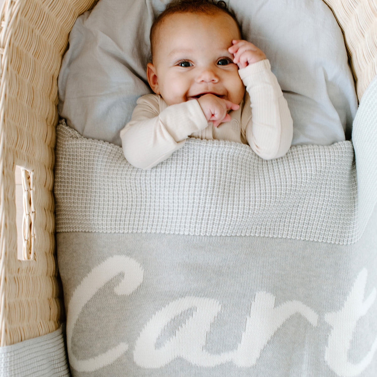 Chunky Two Tone Name Blanket in Snow Marle - personalised and made to order by Namely Co, view 2