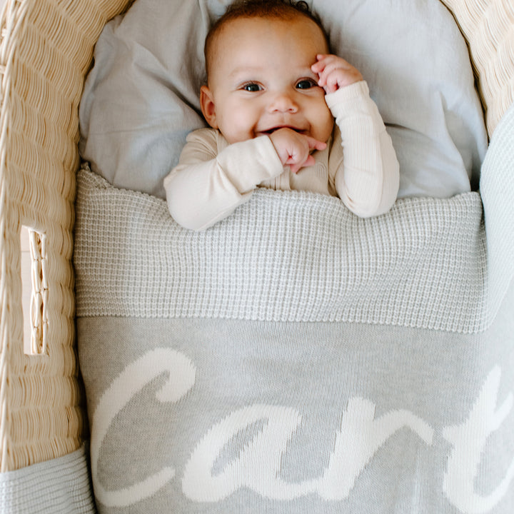 Chunky Two Tone Name Blanket in Snow Marle - personalised and made to order by Namely Co, view 2