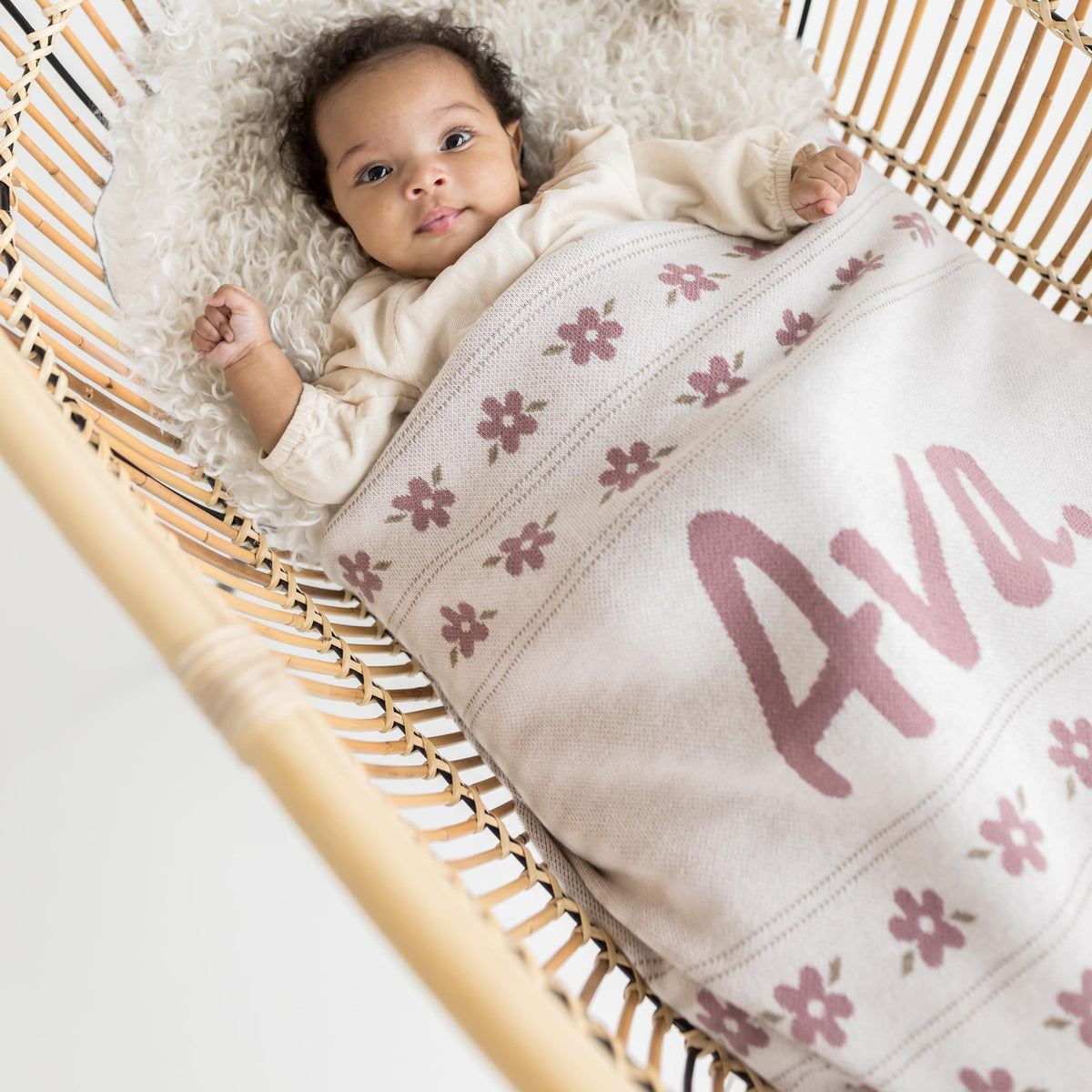 Name Blanket in Floral Oatmeal & Rose Bloom - personalised and made to order by Namely Co, view 2