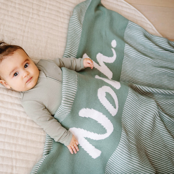 Luxe Rib Name Blanket - Lily Pad