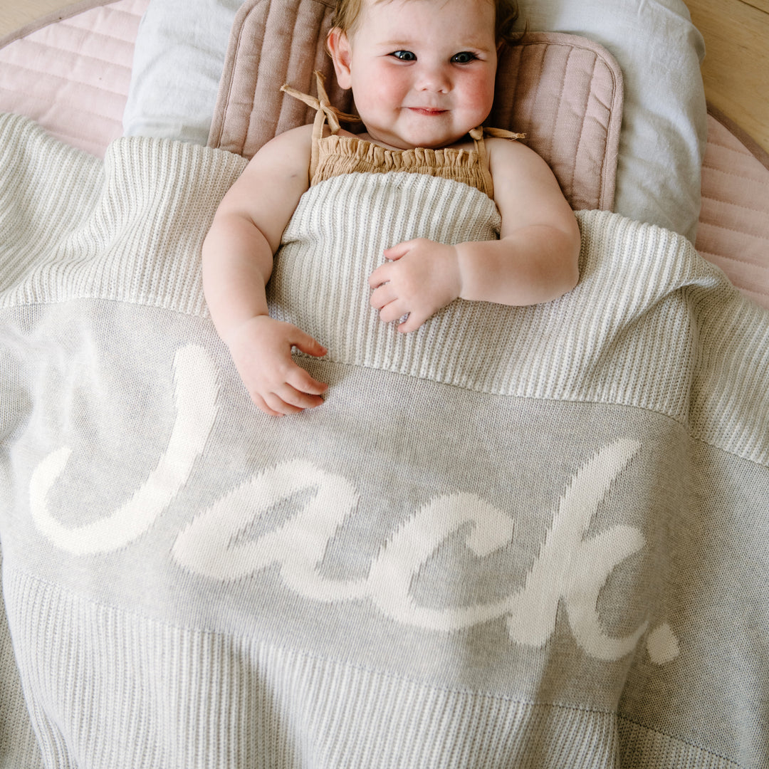 Luxe Rib Name Blanket in Snow Marle - personalised and made to order by Namely Co