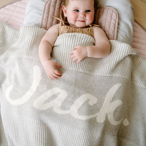 Luxe Rib Name Blanket - Snow Marle