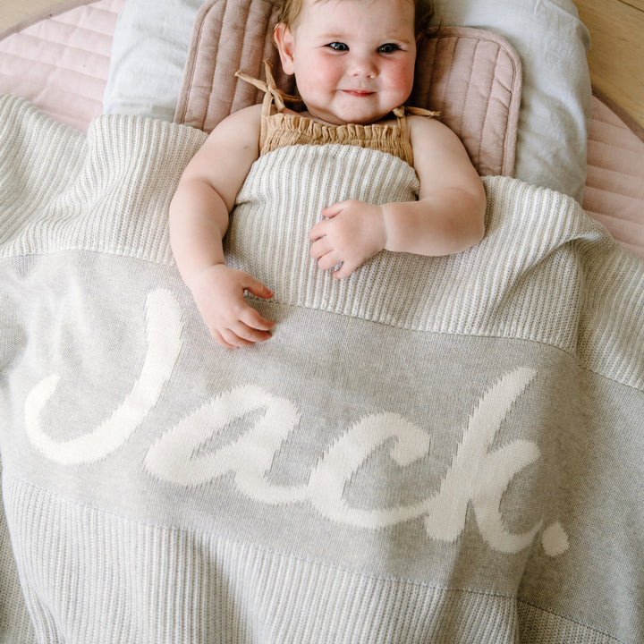 Luxe Rib Name Blanket in Snow Marle - personalised and made to order by Namely Co