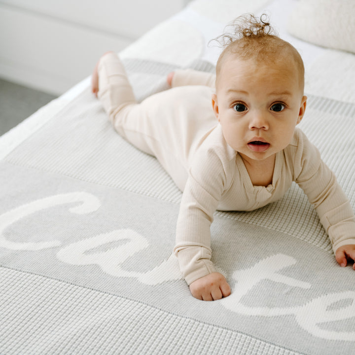 Chunky Two Tone Name Blanket in Snow Marle - personalised and made to order by Namely Co