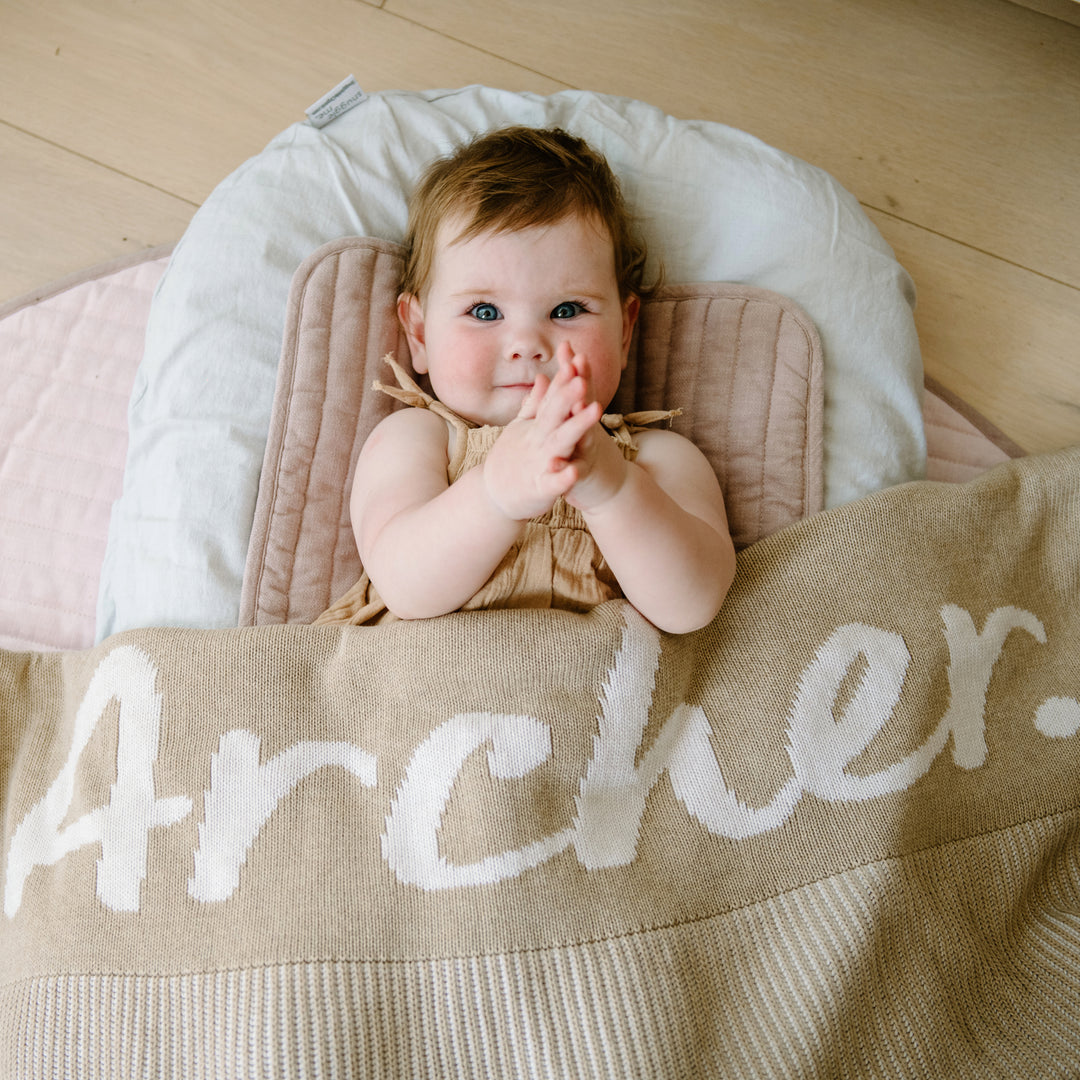 Luxe Rib Name Blanket in Light Camel - personalised and made to order by Namely Co