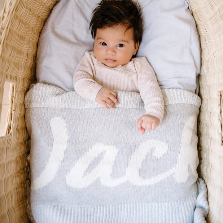 Luxe Rib Name Blanket in Snow Marle - personalised and made to order by Namely Co, view 2