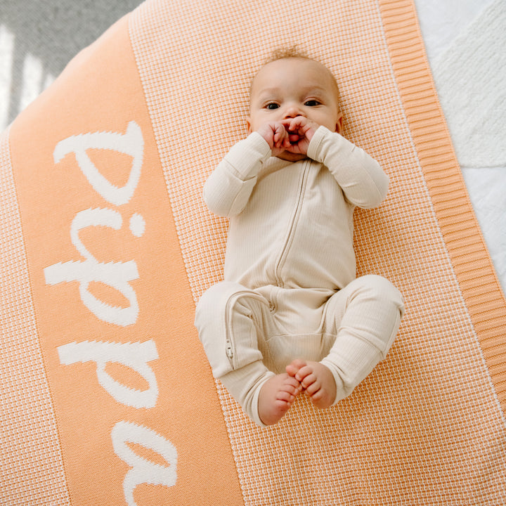 Chunky Two Tone Name Blanket in Peach Nougat - personalised and made to order by Namely Co, view 4