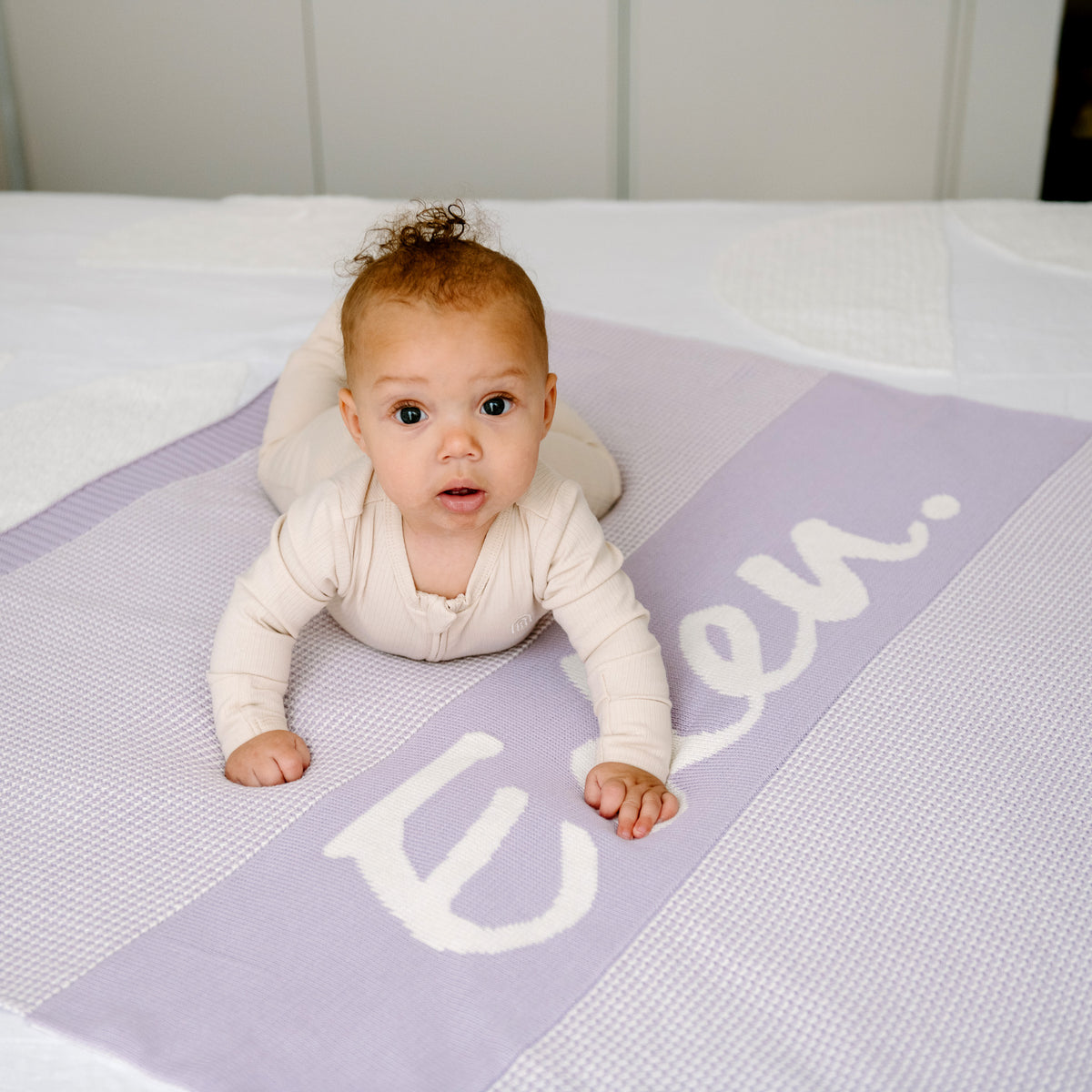 Chunky Two Tone Name Blanket in Lilac - personalised and made to order by Namely Co