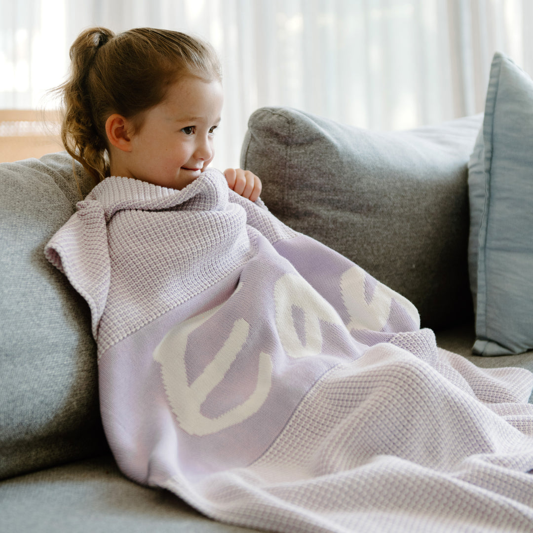 Chunky Two Tone Name Blanket in Lilac - personalised and made to order by Namely Co, view 2