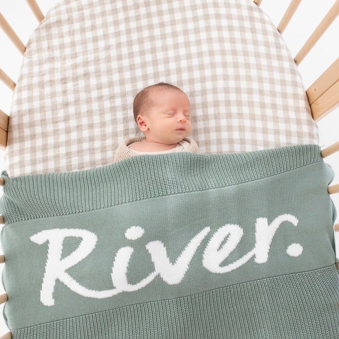 Chunky Knit Name Blanket in Lily Pad - personalised and made to order by Namely Co
