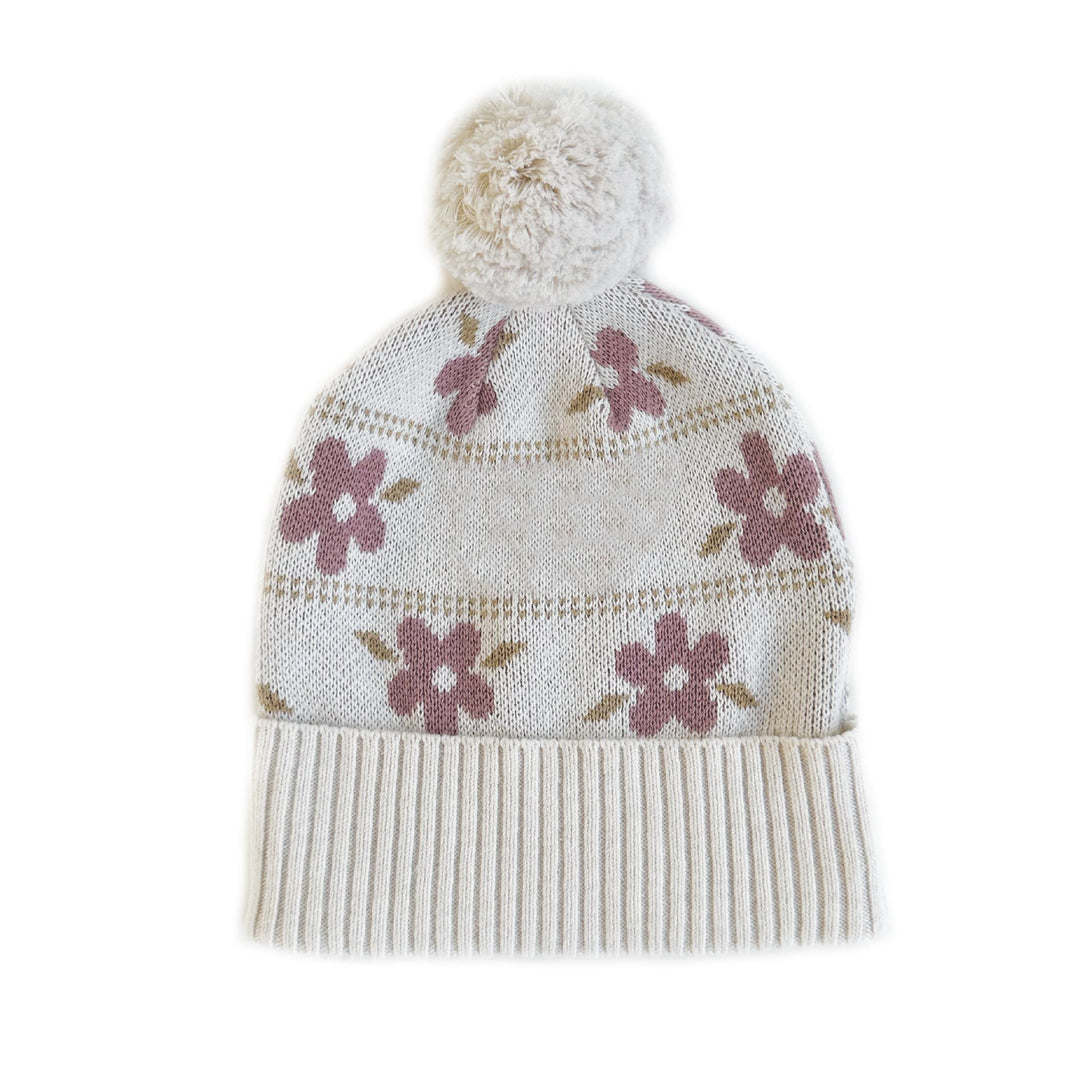 Letter Beanie in Floral Oatmeal &amp; Rose Bloom - personalised and made to order by Namely Co, view 3
