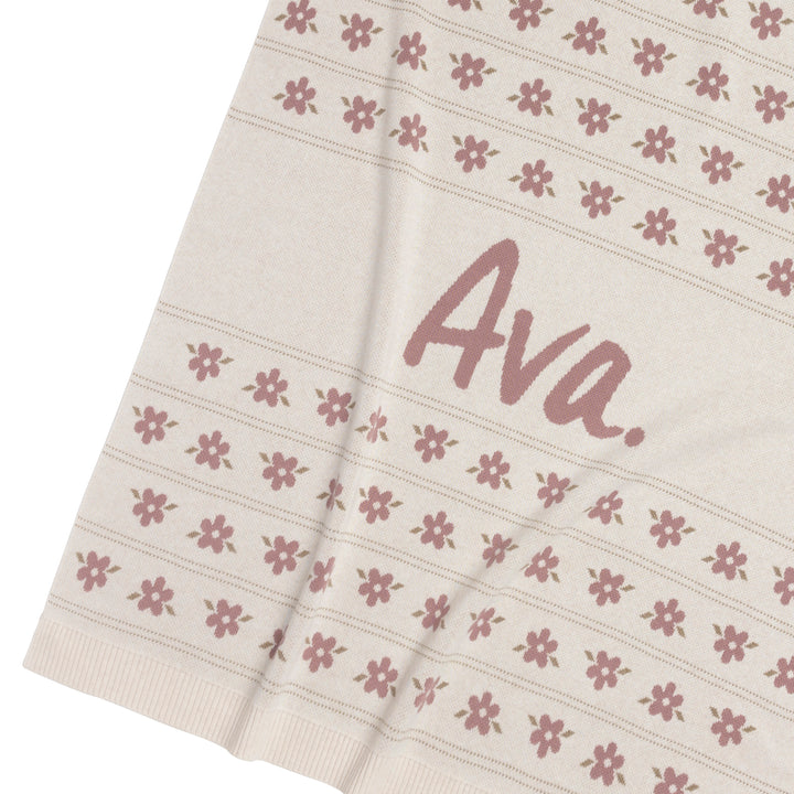 Name Blanket in Floral Oatmeal &amp; Rose Bloom - personalised and made to order by Namely Co, view 3