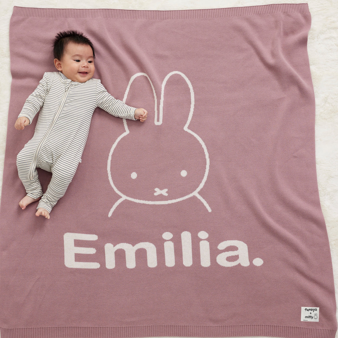 Classic Name Blanket - Miffy in Rose Bloom - personalised and made to order by Namely Co