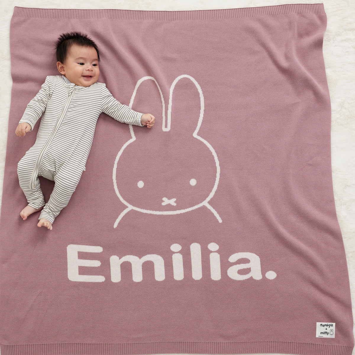 Classic Name Blanket - Miffy in Rose Bloom - personalised and made to order by Namely Co
