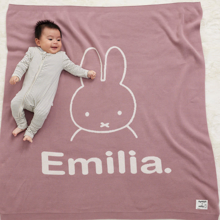Classic Name Blanket - Miffy in Rose Bloom - personalised and made to order by Namely Co
