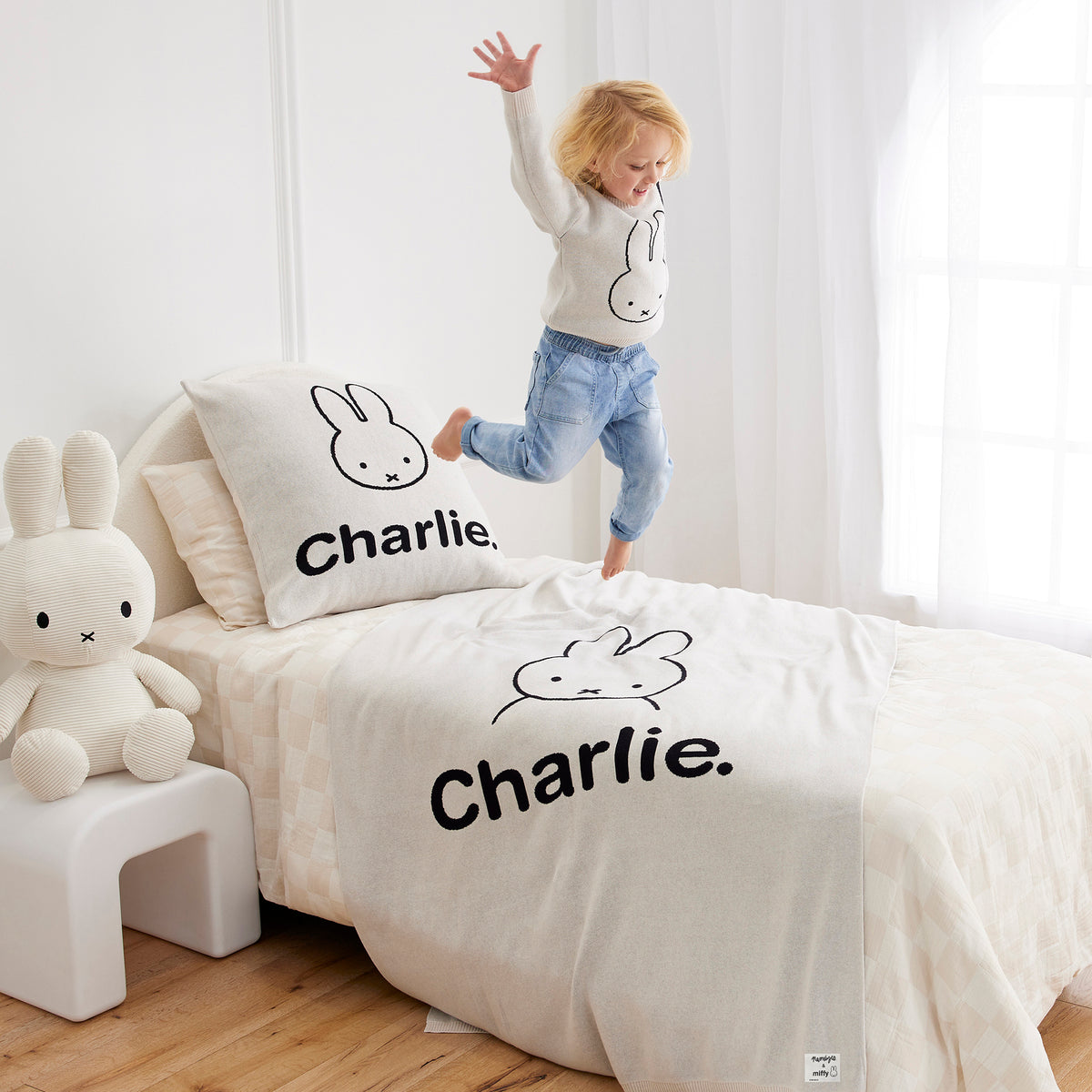 Euro Pillowcase - Miffy in Oatmeal - personalised and made to order by Namely Co
