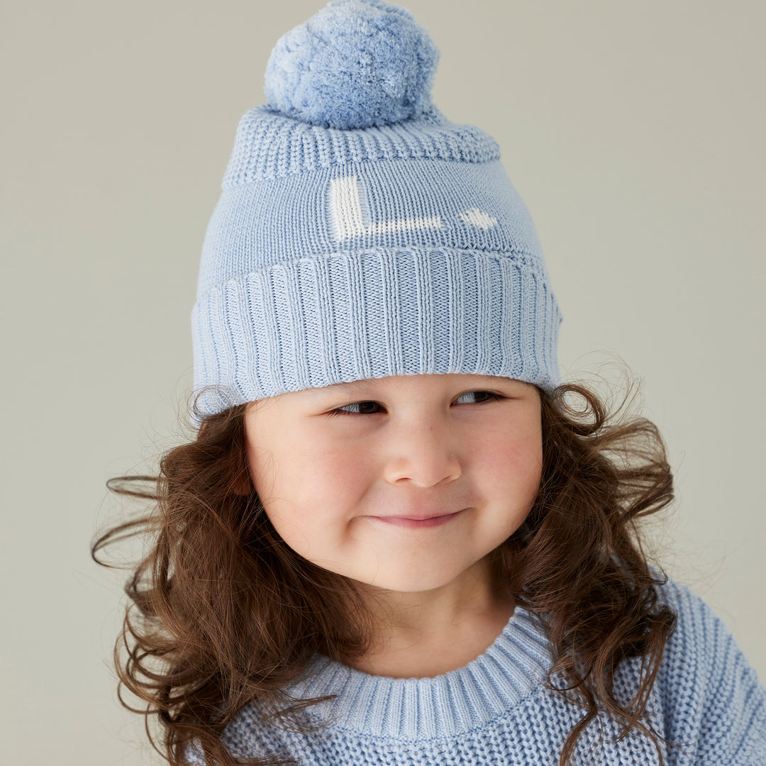 Chunky Knit Letter Beanie in Kentucky Blue - personalised and made to order by Namely Co, view 3