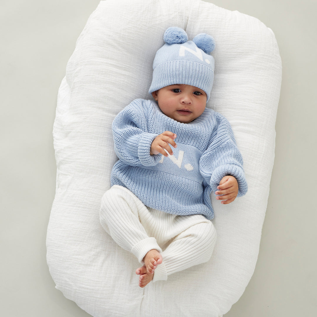 Double Pom Pom Beanie in Kentucky Blue - personalised and made to order by Namely Co, view 2