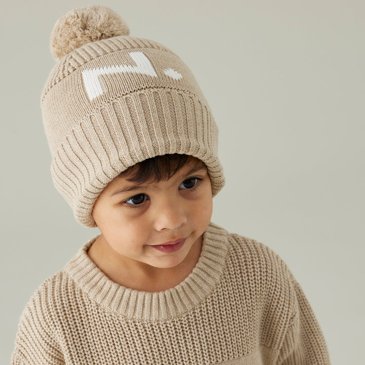 Chunky Knit Letter Beanie in Light Camel - personalised and made to order by Namely Co, view 5