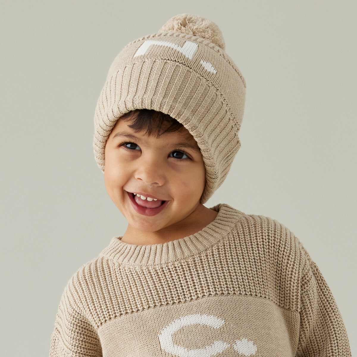 Chunky Knit Letter Beanie in Light Camel - personalised and made to order by Namely Co