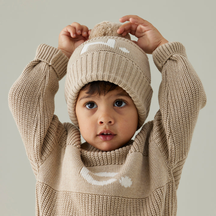 Chunky Knit Letter Beanie in Light Camel - personalised and made to order by Namely Co, view 3