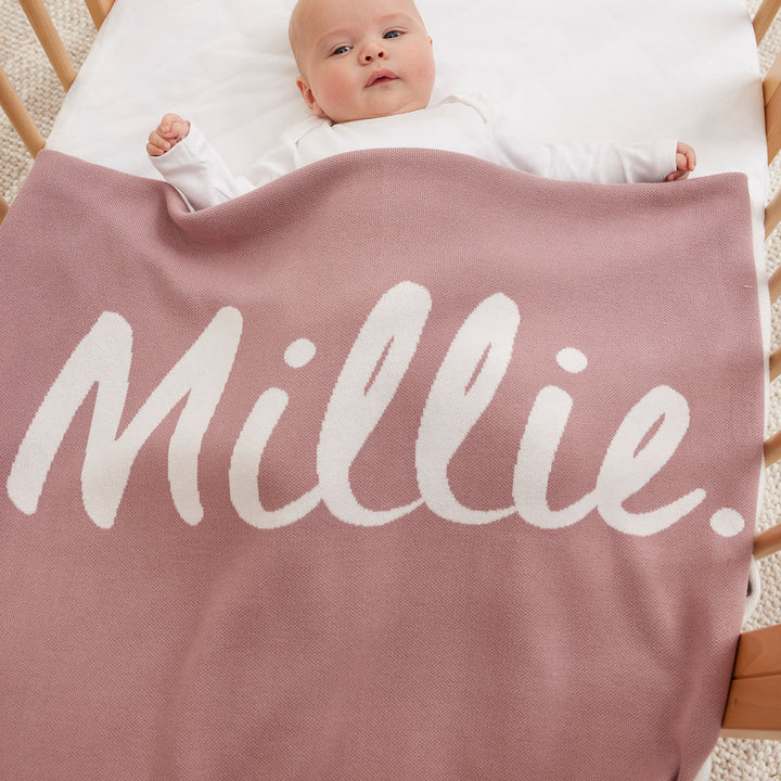 Classic Name Blanket in Rose Bloom - personalised and made to order by Namely Co