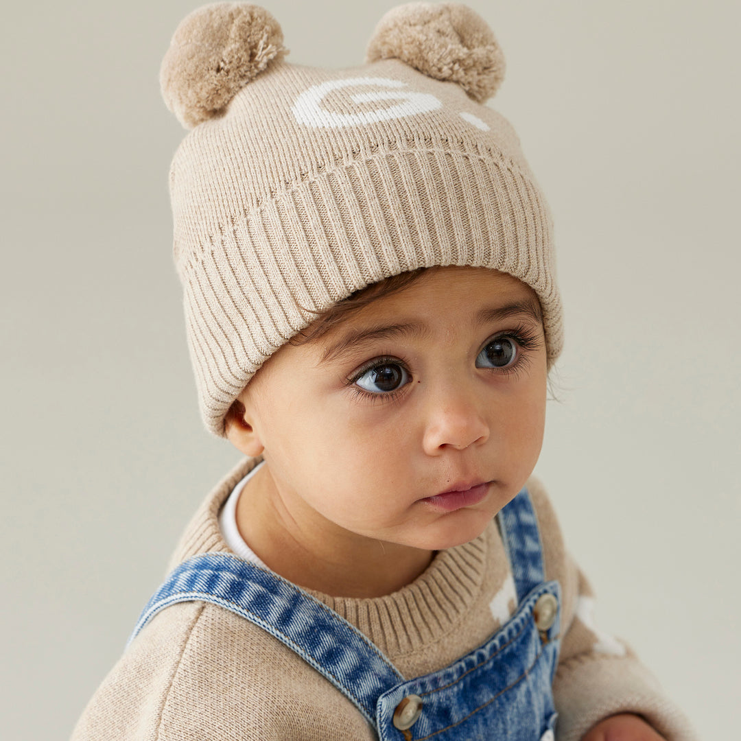 Double Pom Pom Beanie in Light Camel - personalised and made to order by Namely Co, view 3
