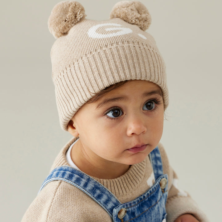 Double Pom Pom Beanie in Light Camel - personalised and made to order by Namely Co, view 3