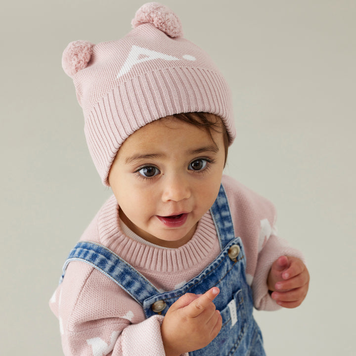 Double Pom Pom Beanie in Ballet Pink - personalised and made to order by Namely Co, view 2