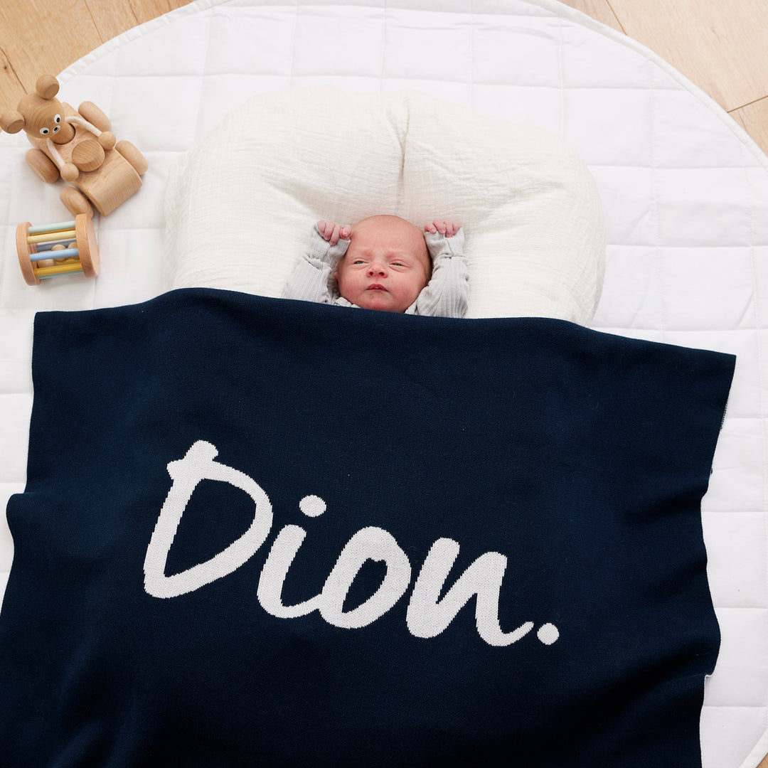 Classic Name Blanket in Navy - personalised and made to order by Namely Co