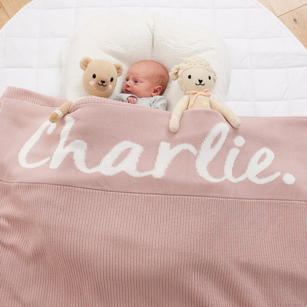 Chunky Knit Name Blanket - Ballet Pink