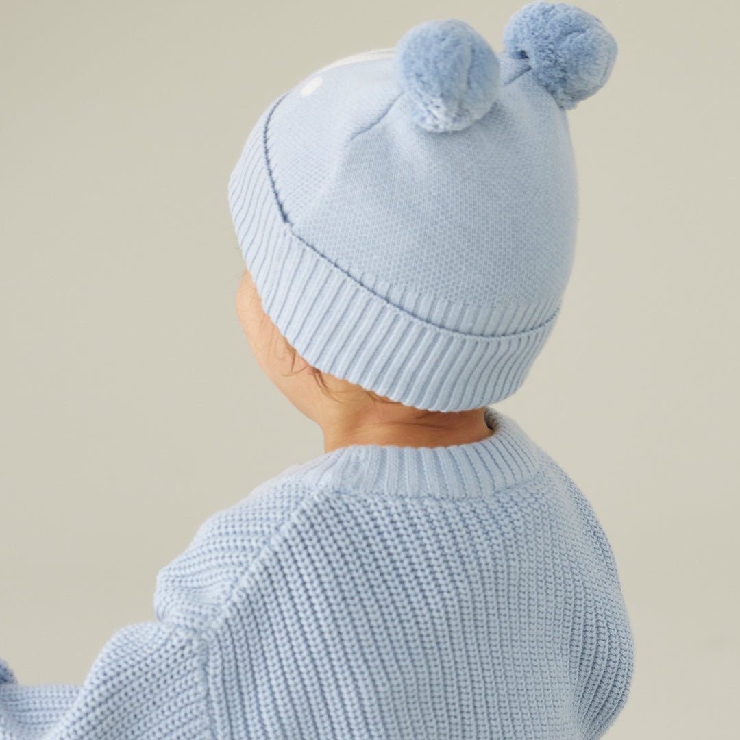 Double Pom Pom Beanie in Kentucky Blue - personalised and made to order by Namely Co, view 4