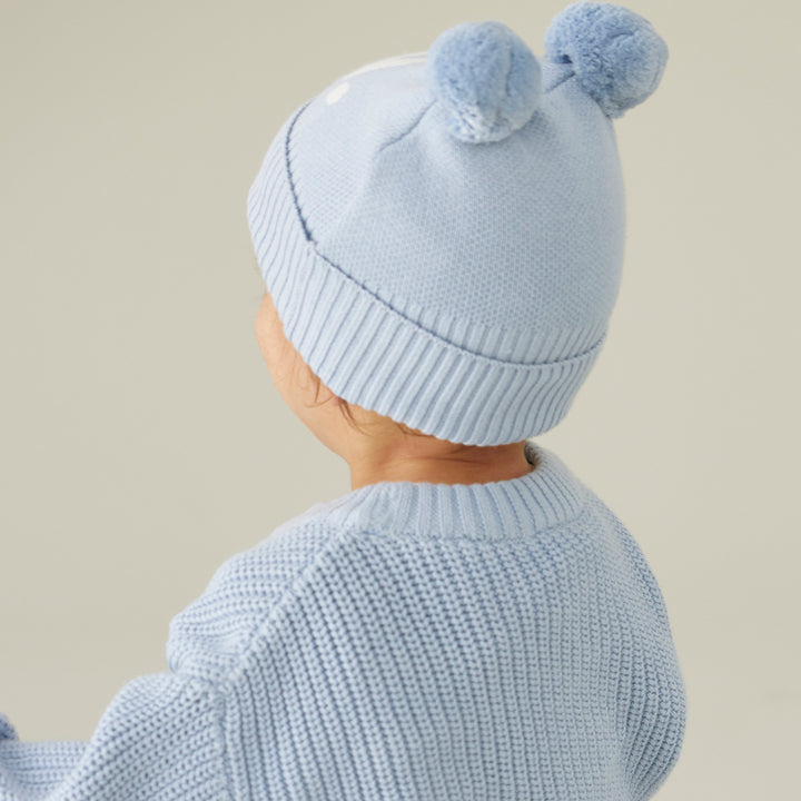 Double Pom Pom Beanie in Kentucky Blue - personalised and made to order by Namely Co, view 4