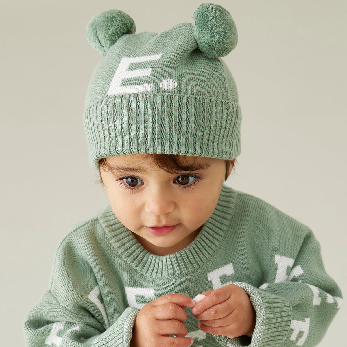 Double Pom Pom Beanie in Lily Pad - personalised and made to order by Namely Co