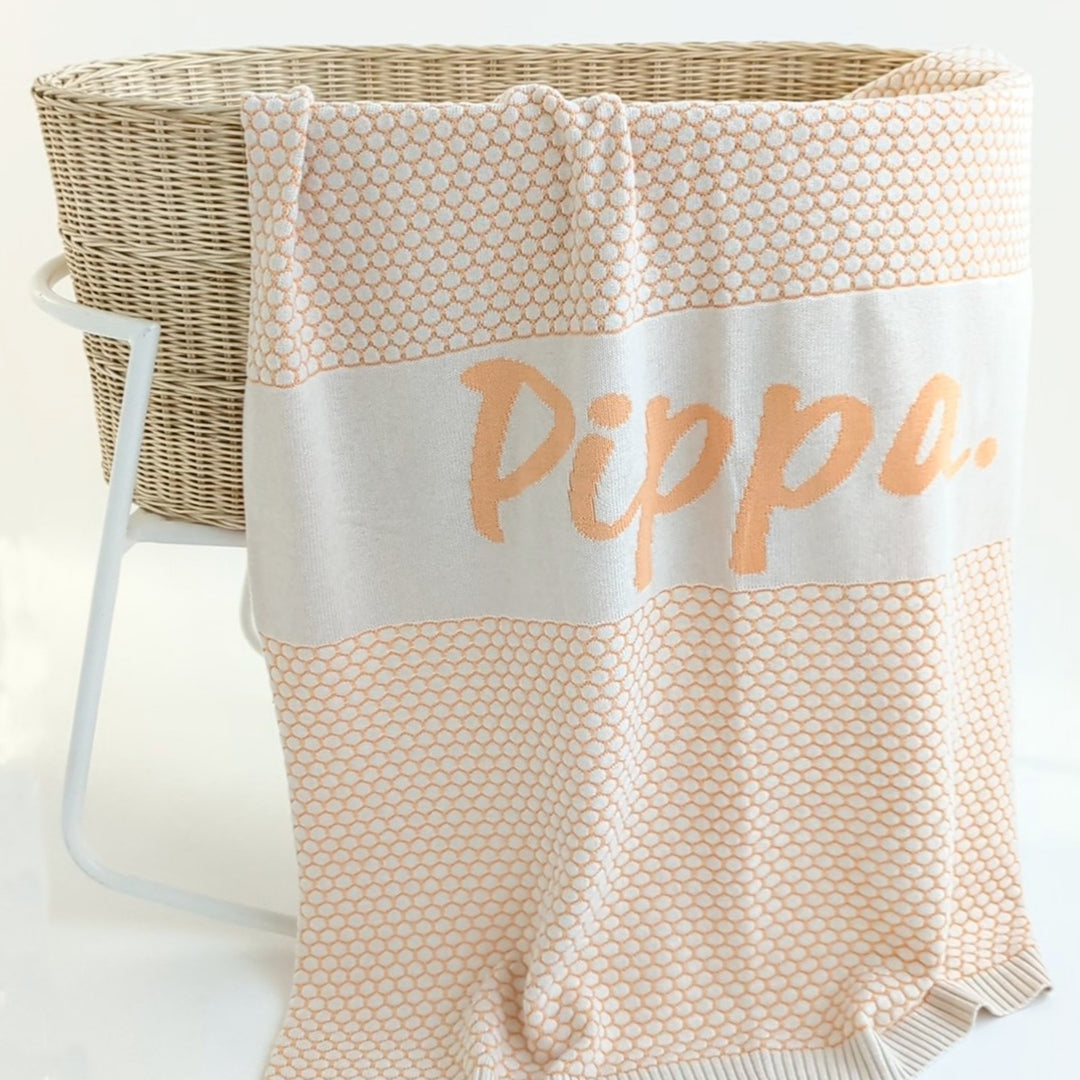 Chunky Bubble Name Blanket in Peach Nougat - personalised and made to order by Namely Co, view 6