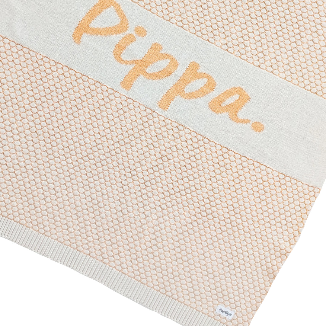 Chunky Bubble Name Blanket in Peach Nougat - personalised and made to order by Namely Co, view 4
