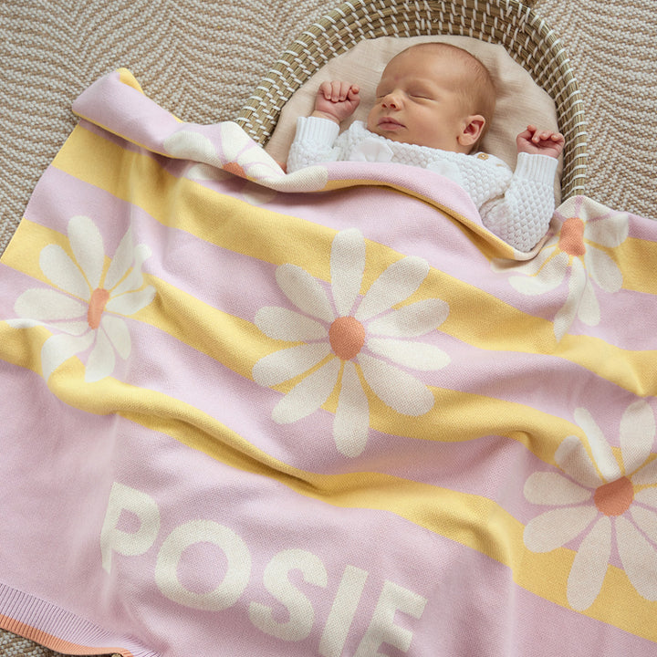 Classic Name Blanket in Daisy Stripe - personalised and made to order by Namely Co