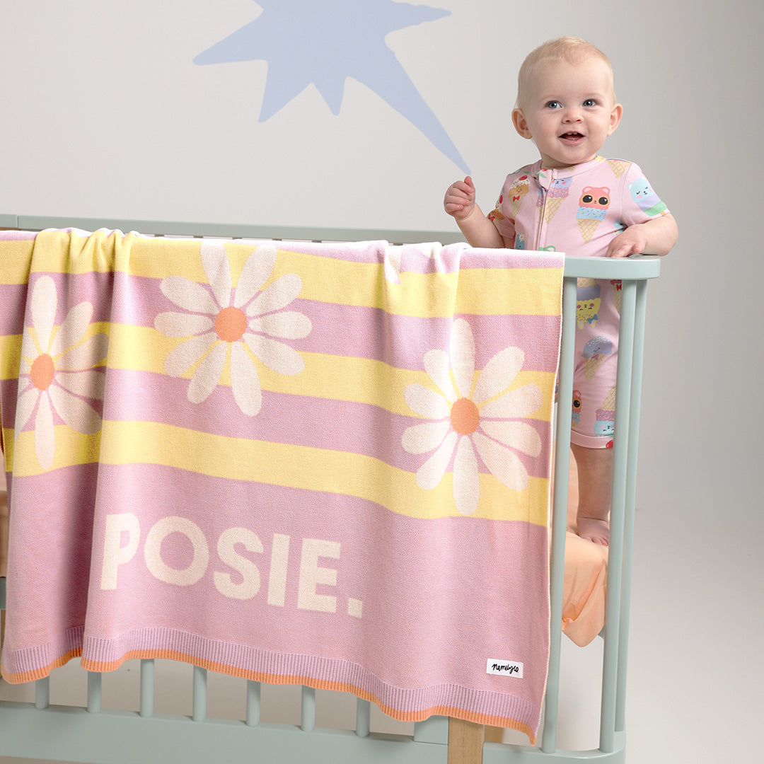 Classic Name Blanket in Daisy Stripe - personalised and made to order by Namely Co, view 3