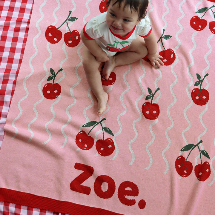 Classic Name Blanket in Cherry Squiggle - personalised and made to order by Namely Co, view 2