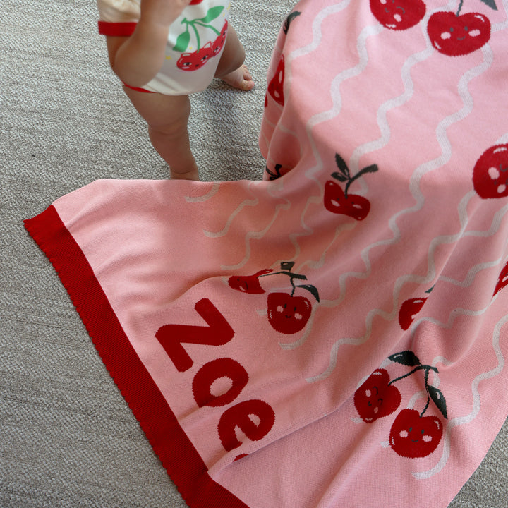 Classic Name Blanket in Cherry Squiggle - personalised and made to order by Namely Co, view 3