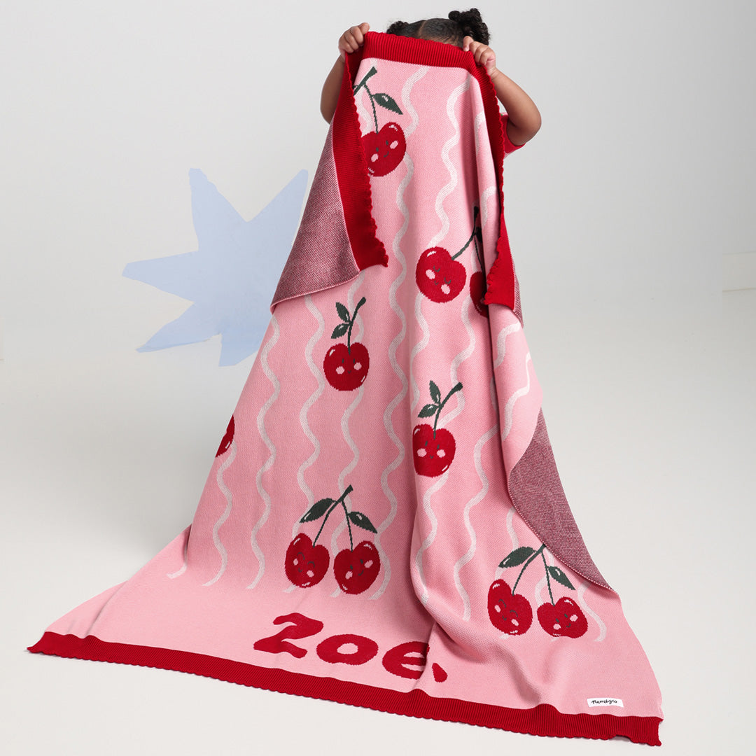 Classic Name Blanket in Cherry Squiggle - personalised and made to order by Namely Co