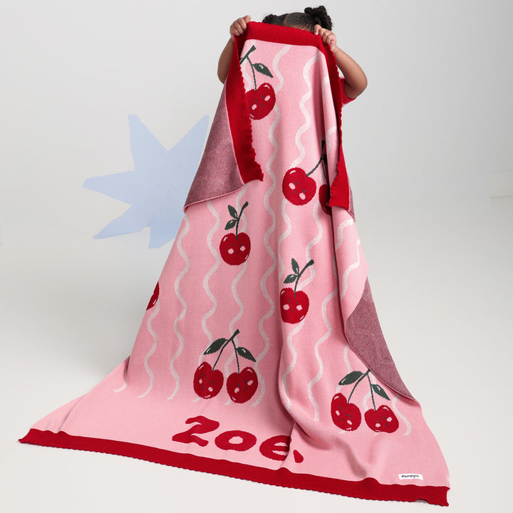 Classic Name Blanket in Cherry Squiggle - personalised and made to order by Namely Co