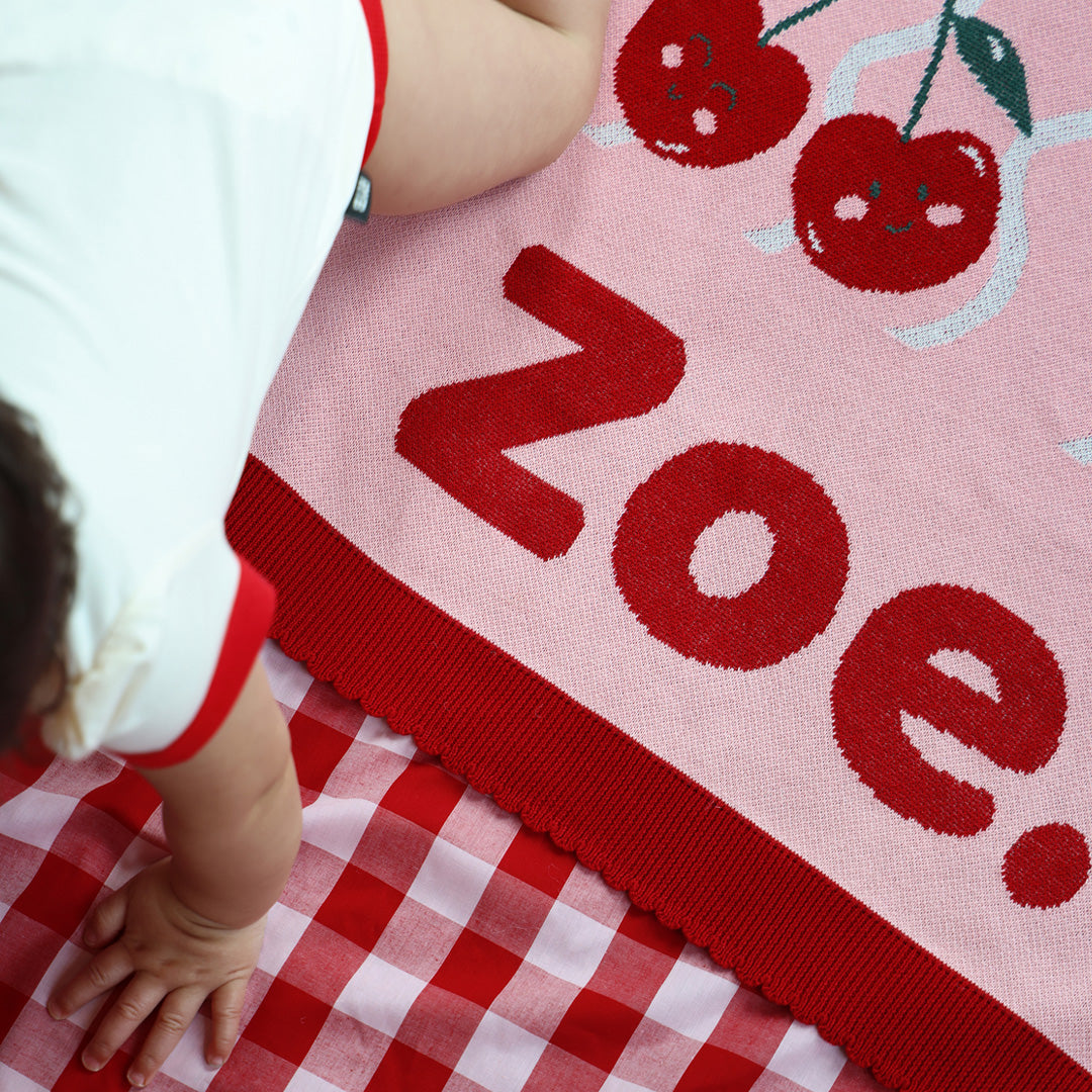 Classic Name Blanket in Cherry Squiggle - personalised and made to order by Namely Co, view 4