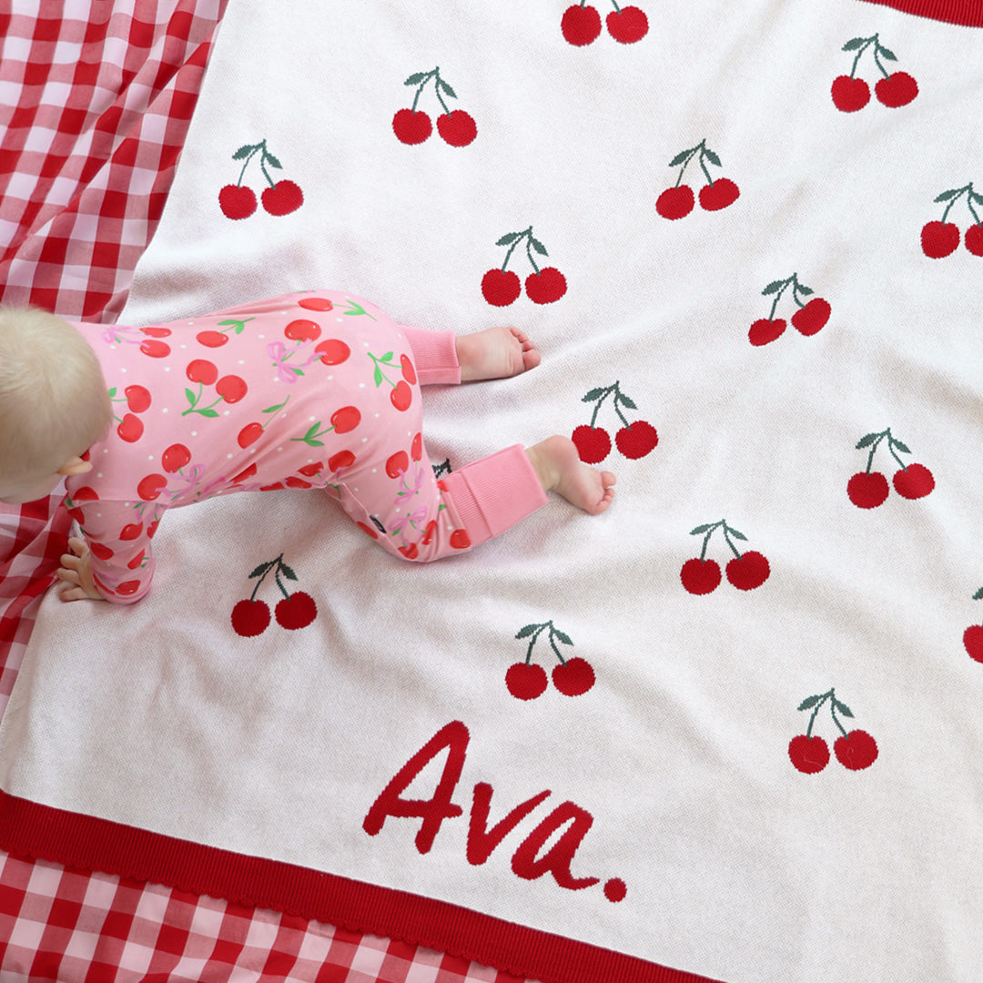 Personalised Knitted Name Blanket | Rock Your Baby | Cherry Pie